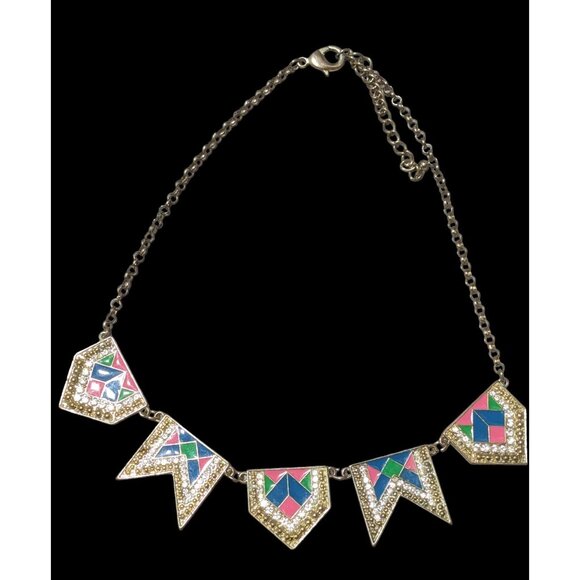 Retro Glam Rainbow Geometric Statement Necklace - Picture 2 of 8